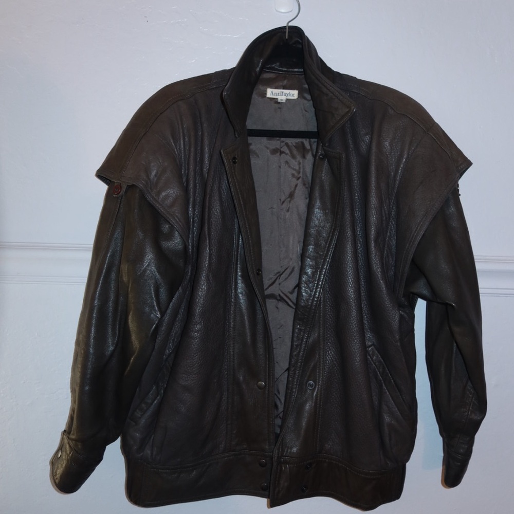 Ann Taylor Dark Brown Leather Bomber Jacket